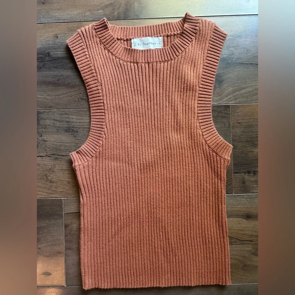 By Together Ribbed Sweater Tank | Size S | Rust / Cinnamon Brown - Picture 2 of 5